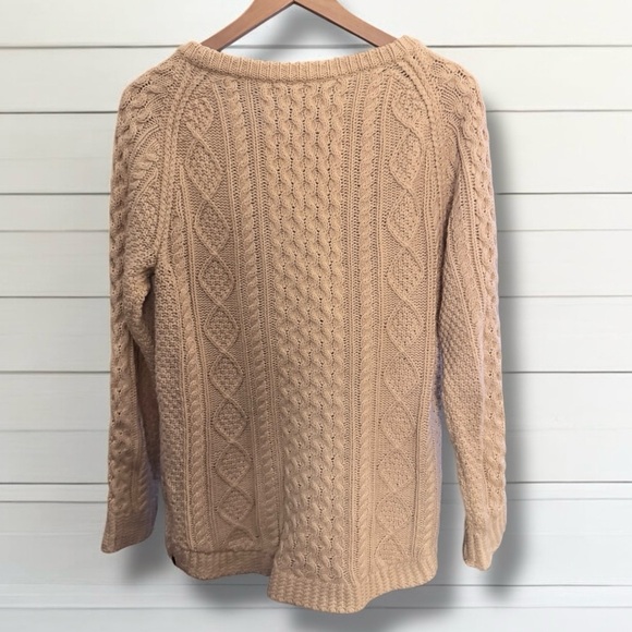L.L. Bean Signature Fisherman Tunic Cable Knit Sweater Side Zip Cotton XS Cream - Picture 3 of 7